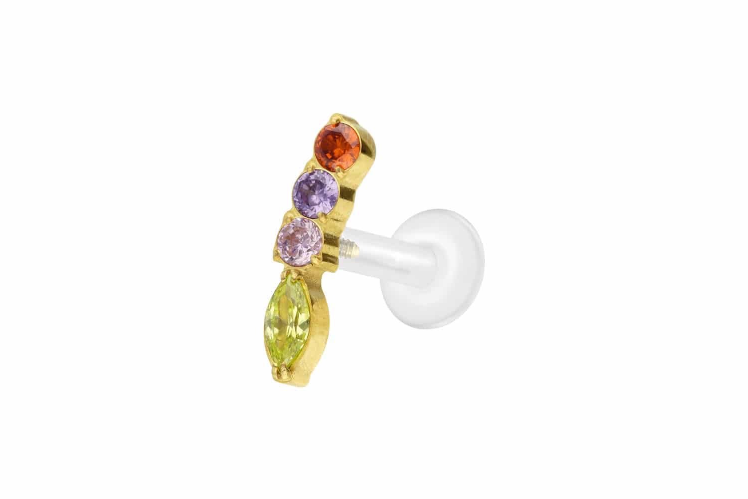 PTFE Labret Piercing mit Innengewinde + Titan-Aufsatz BUNTER KRISTALLBOGEN